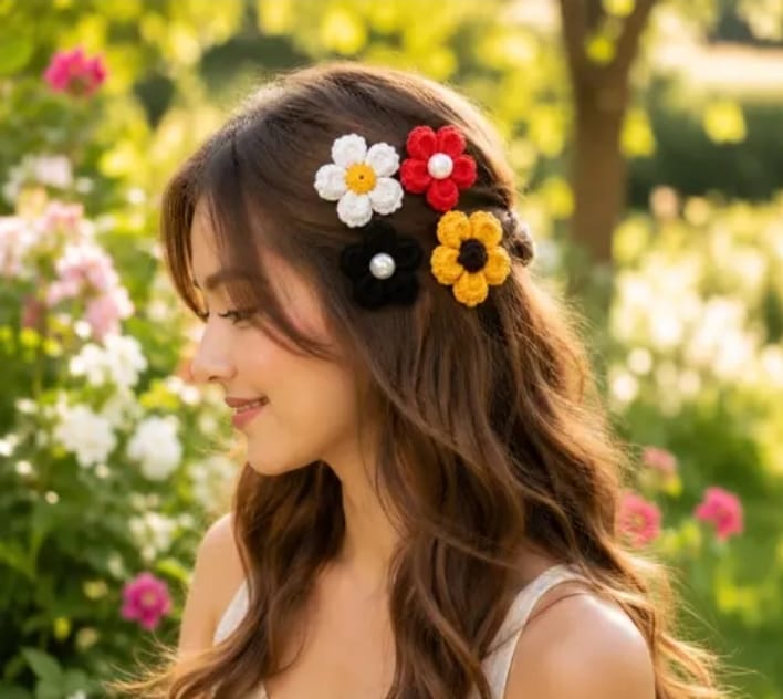 Crochet sunflower hair clips - Image 1